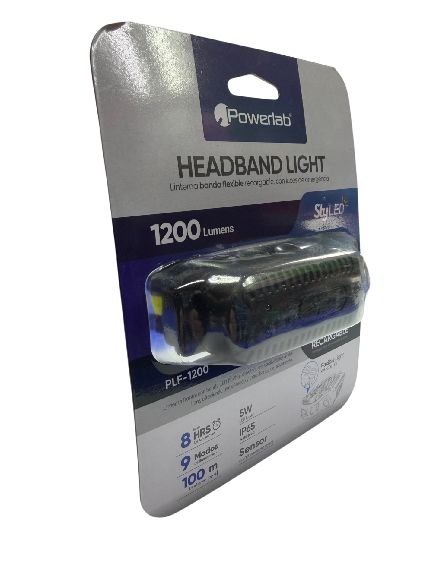 Linterna Banda De Cabeza Powerlab 9718 1200 Lumen Recargable Negro
