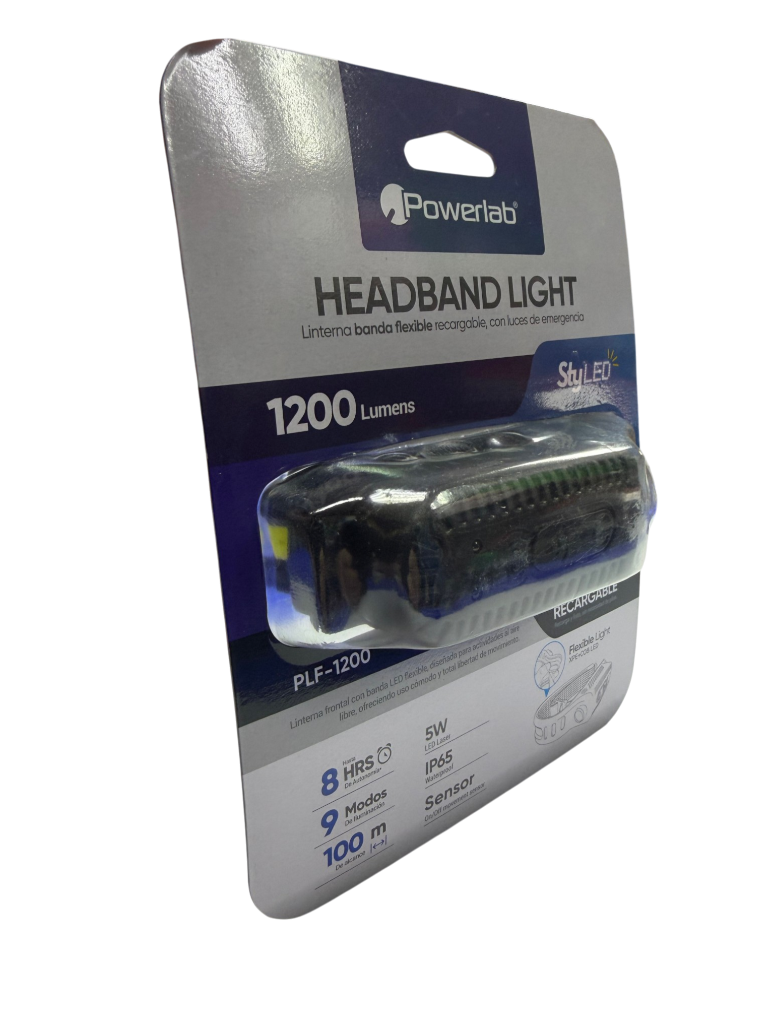 Linterna Banda De Cabeza Powerlab 9718 1200 Lumen Recargable Negro