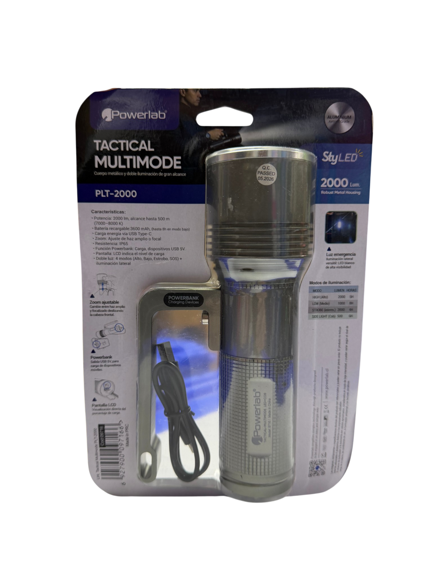 Linterna Powerlab 9716 2000 Lumen Recargable Gris