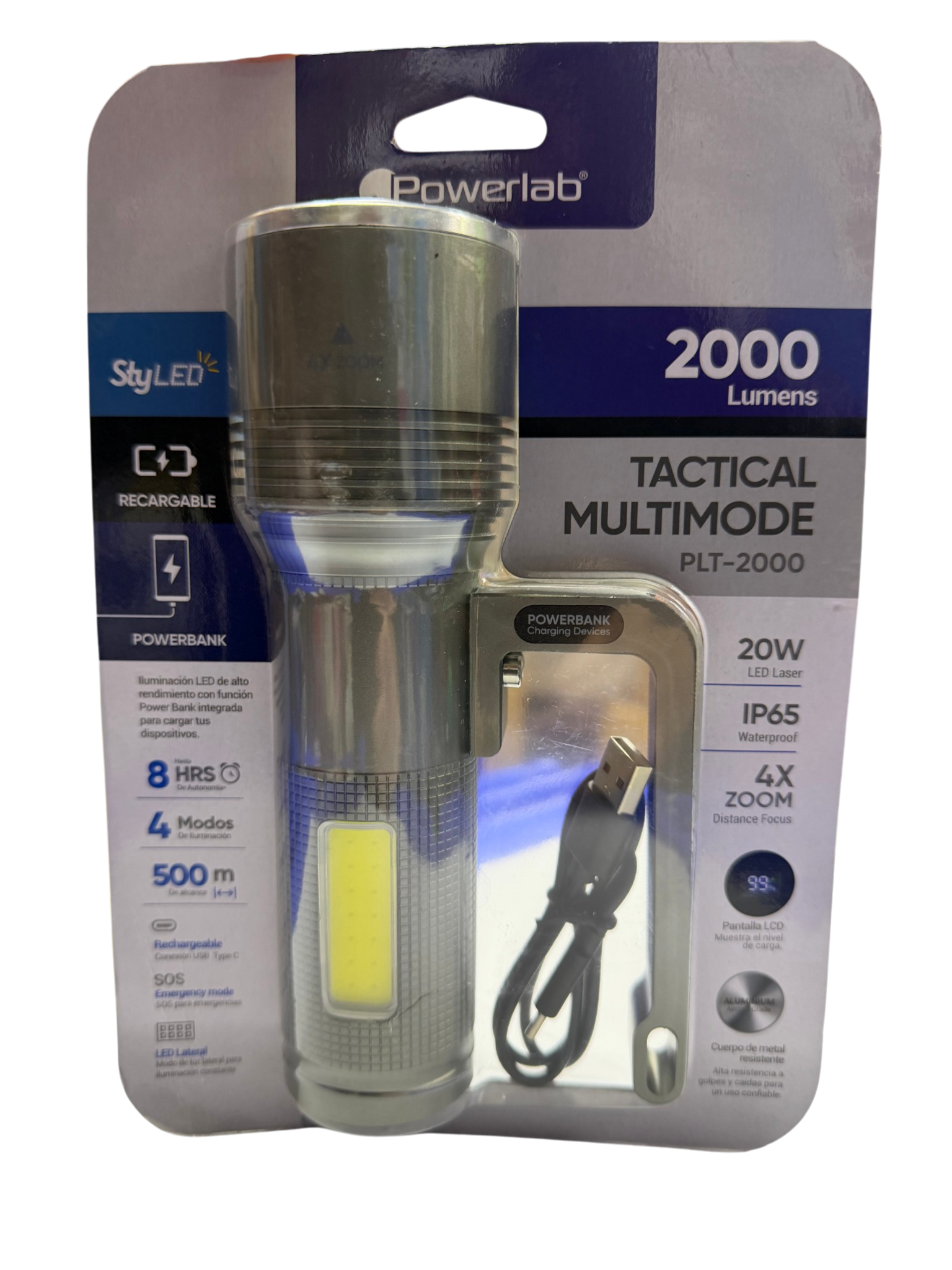 Linterna Powerlab 9716 2000 Lumen Recargable Gris