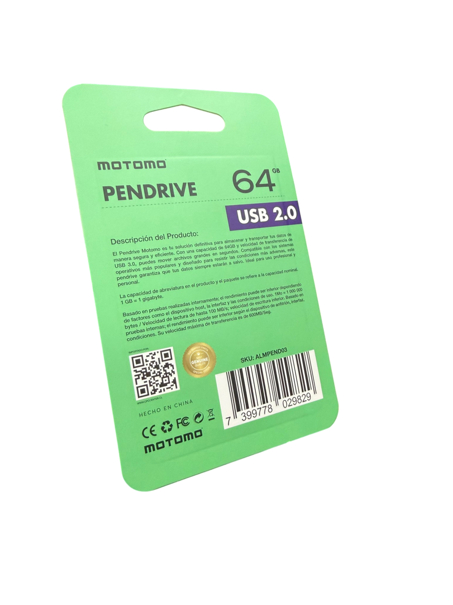 Pendrive Motomo 64 GB USB 2.0 Carcasa Metálica Gris - vista 2