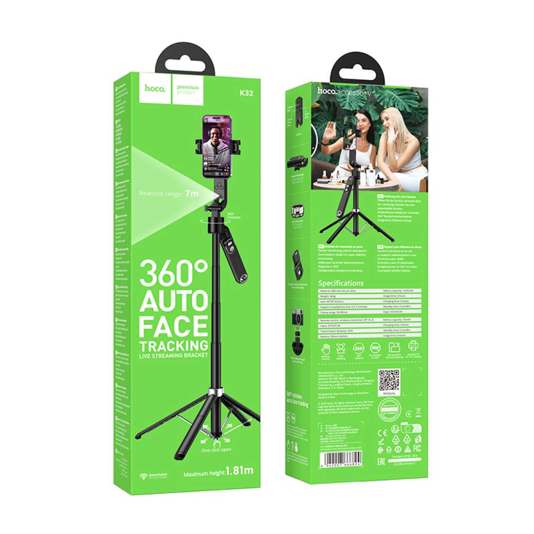 Baston Selfie Tripode Bluetooth Hoco K32 + Control Negro – imagen 2