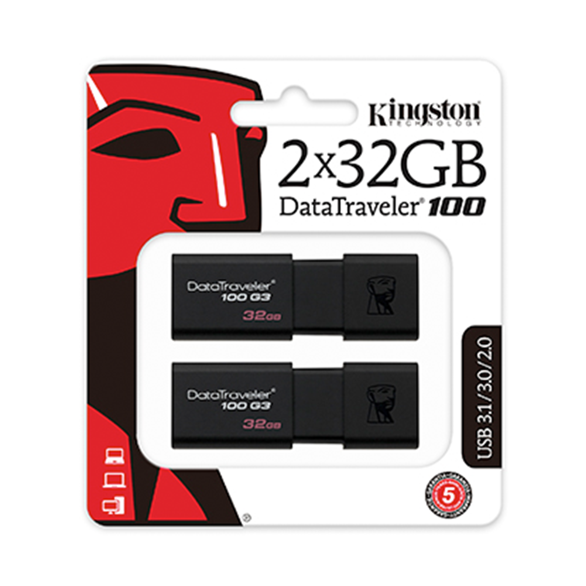 Pack 2 Unidades Pendrive Kingston 32 Gb Datatraveler 100 Usb 3.0