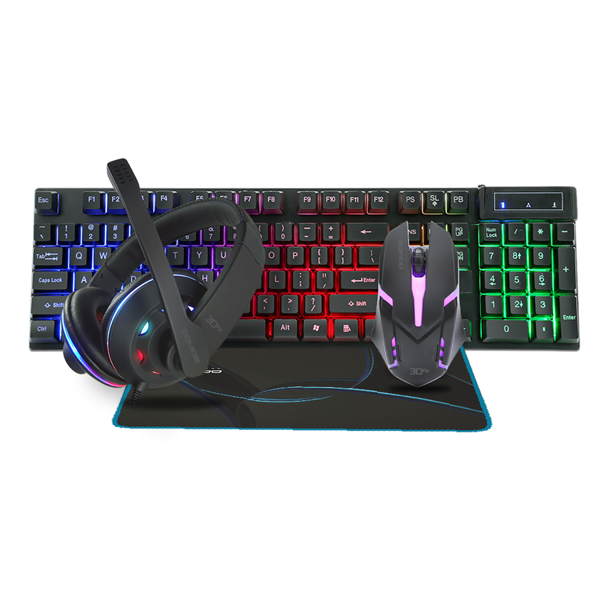 Kit Gamer 4 en 1 3DFX Teclado + Mouse + Audífonos + Mousepad Ogmios