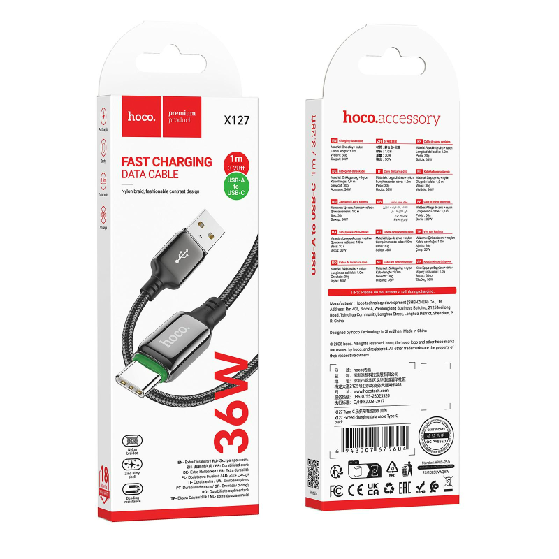 Cable Usb a Tipo C Hoco X127 Negro – imagen 2