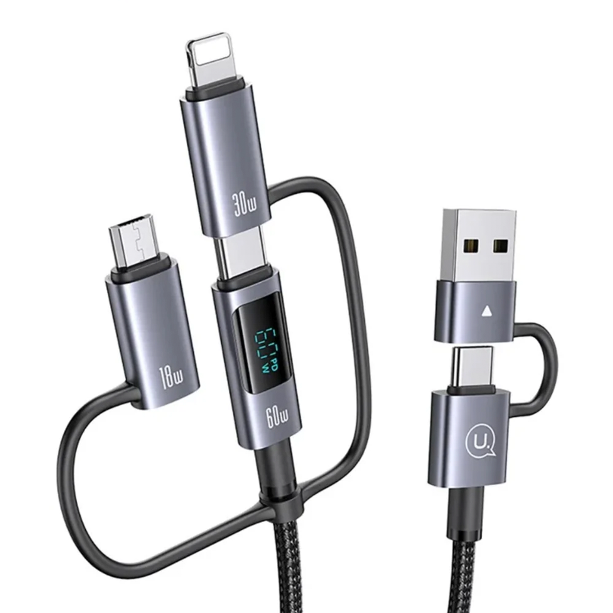 Cable 6 en 1 Usams Sj713 Trenzado 60w Led 1,2 Metros Negro