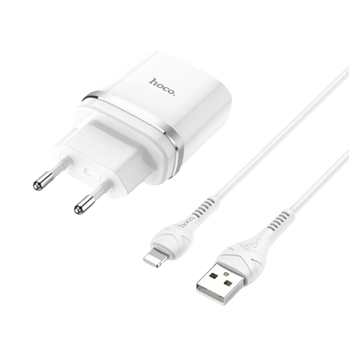 Cargador Hoco C12Q 18w QC3.0 + Cable Para Lightning Blanco