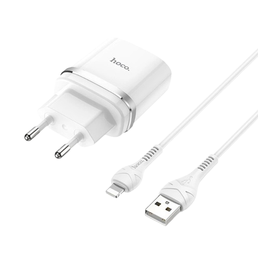 Cargador Hoco C12Q 18w QC3.0 + Cable Para Lightning Blanco