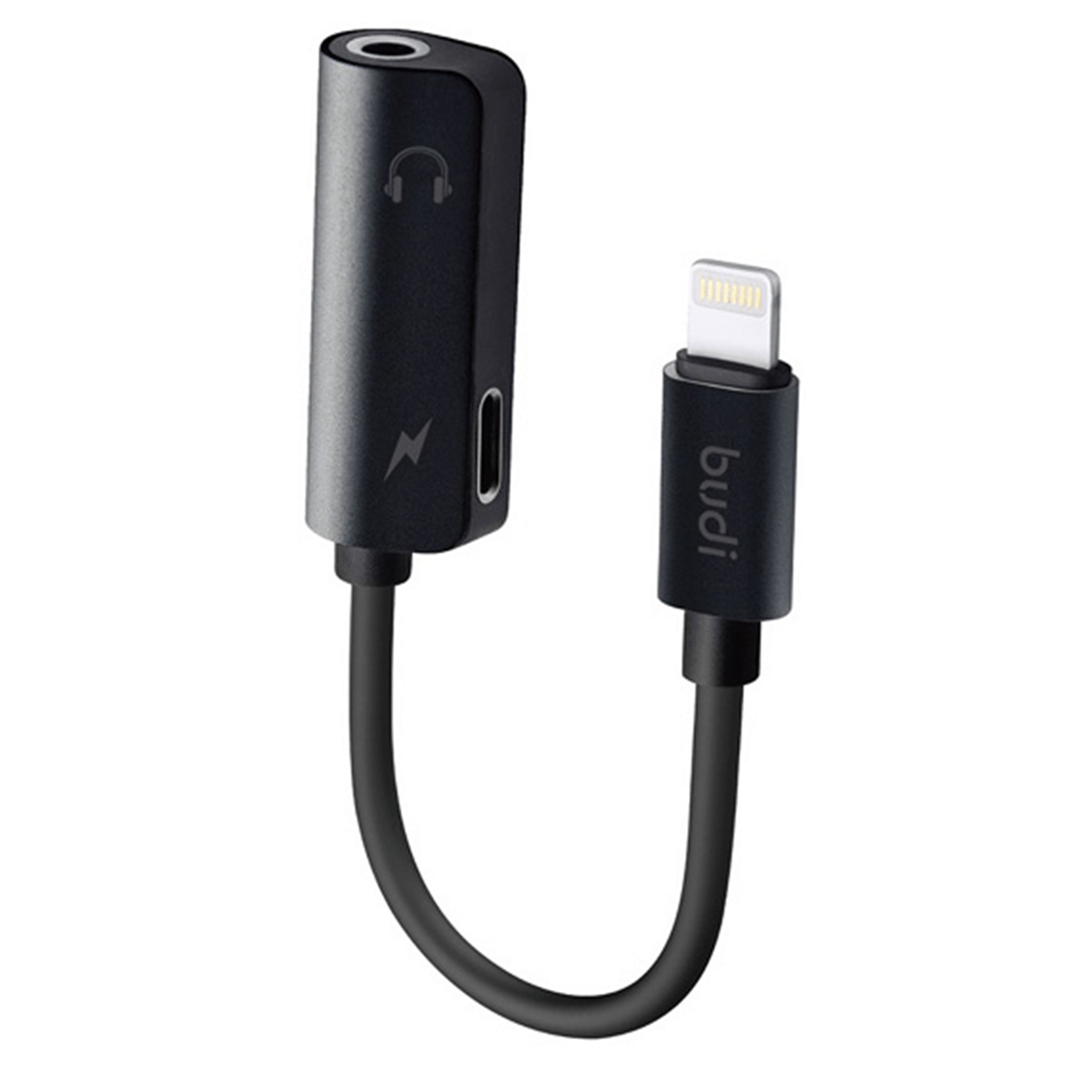 Adaptador Budi Lightning a 3.5mm + Tipo C Negro