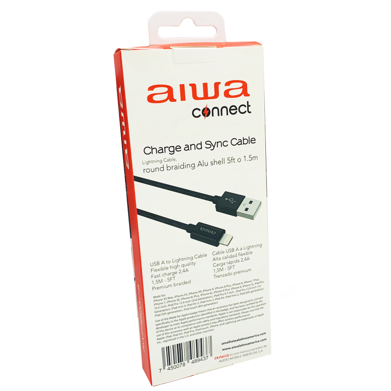 Cable Lightning a Usb 1,5 Metros Aiwa Ipad Iphone Negro – imagen 2