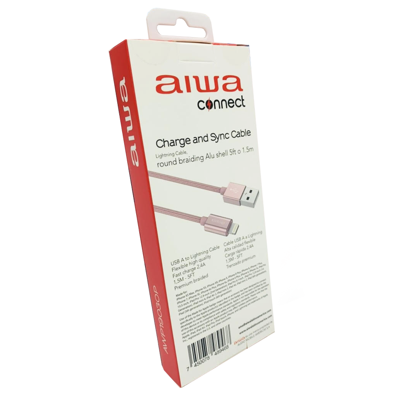 Cable Lightning a Usb 1,5 Metros Aiwa Ipad Iphone Rosado – imagen 2