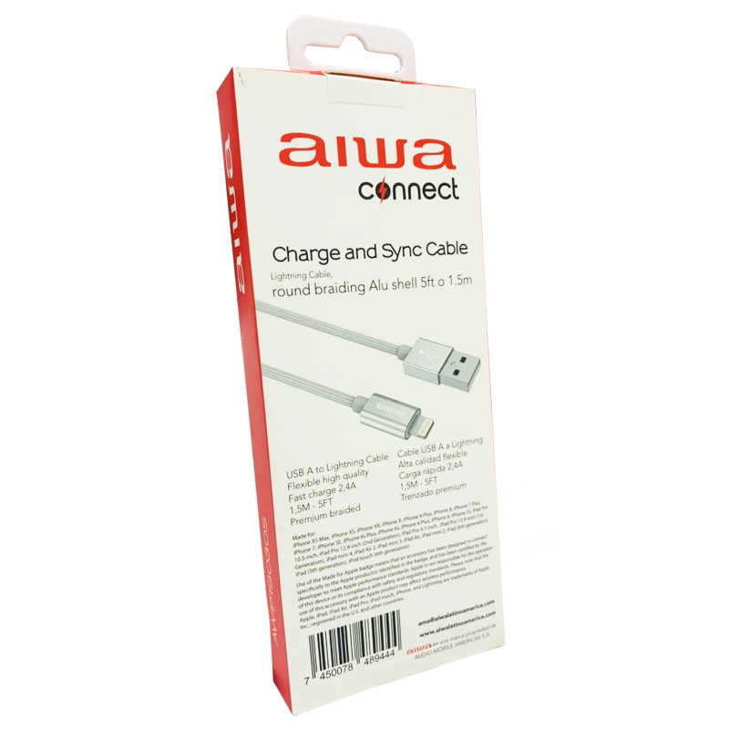 Cable Lightning a Usb 1,5 Metros Aiwa Ipad Iphone Plata – imagen 3