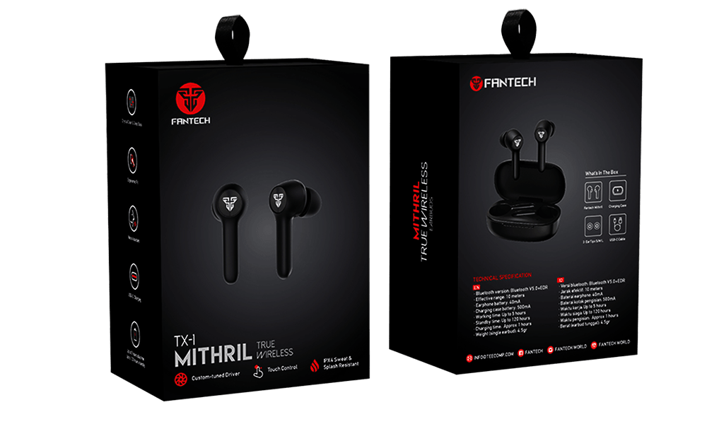 Audífonos Bluetooth Fantech Tws Tx-1 Mithril 5.0 Negro – imagen 2