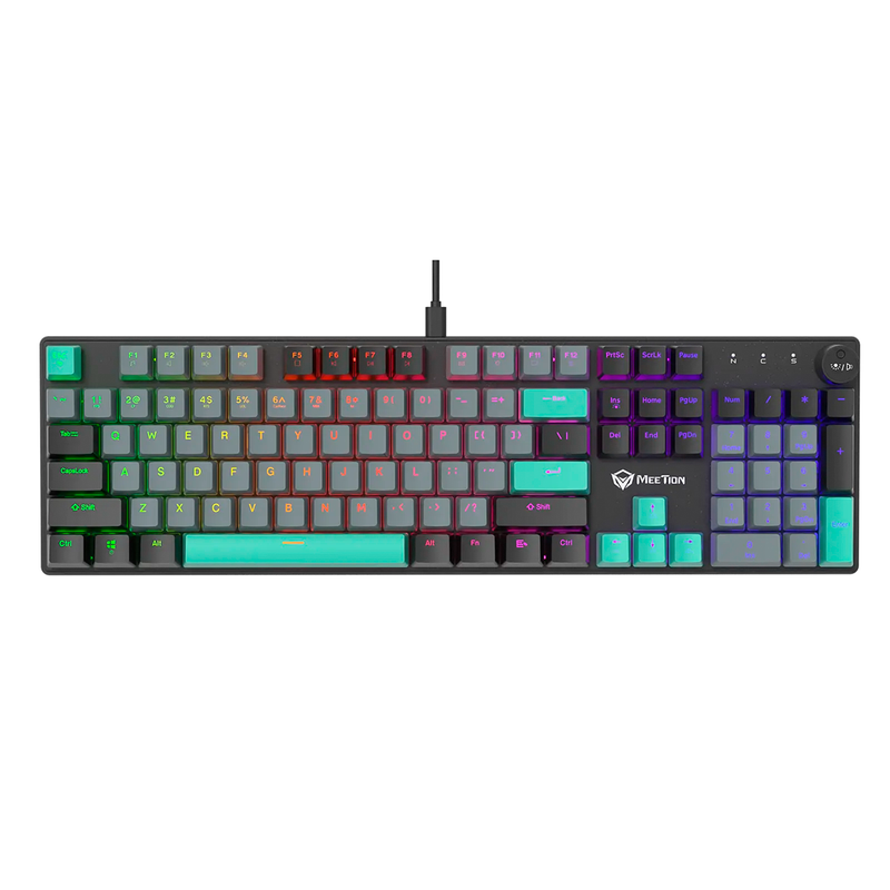 Teclado mecánico Meetion MK009RDP iluminado, vista en ángulo