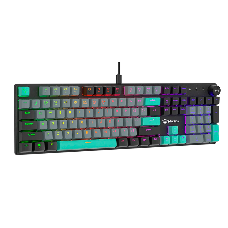 Detalle de las teclas y switches rojos del teclado Meetion MK009RDP
