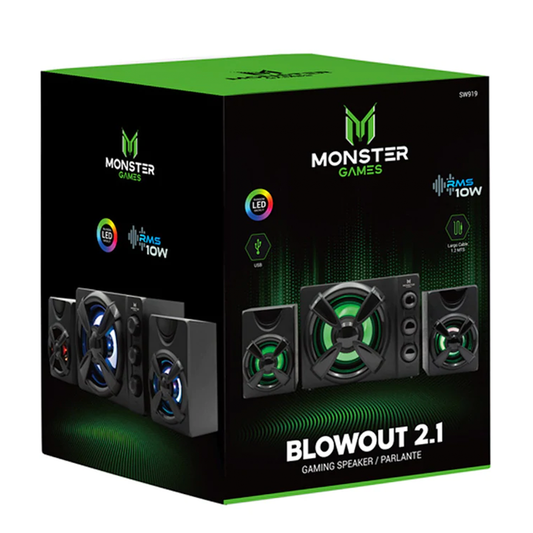 Parlantes Subwoofer Gamer Monster Blowout 2.1 Rainbow Negro