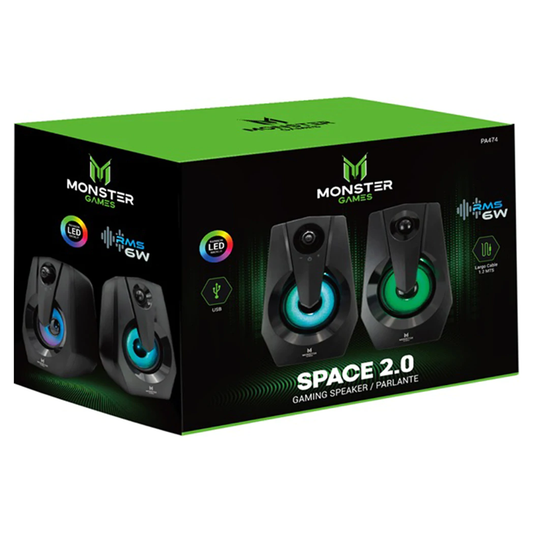 Parlantes Gamer Monster Space 2.0 Retroiluminado Negro