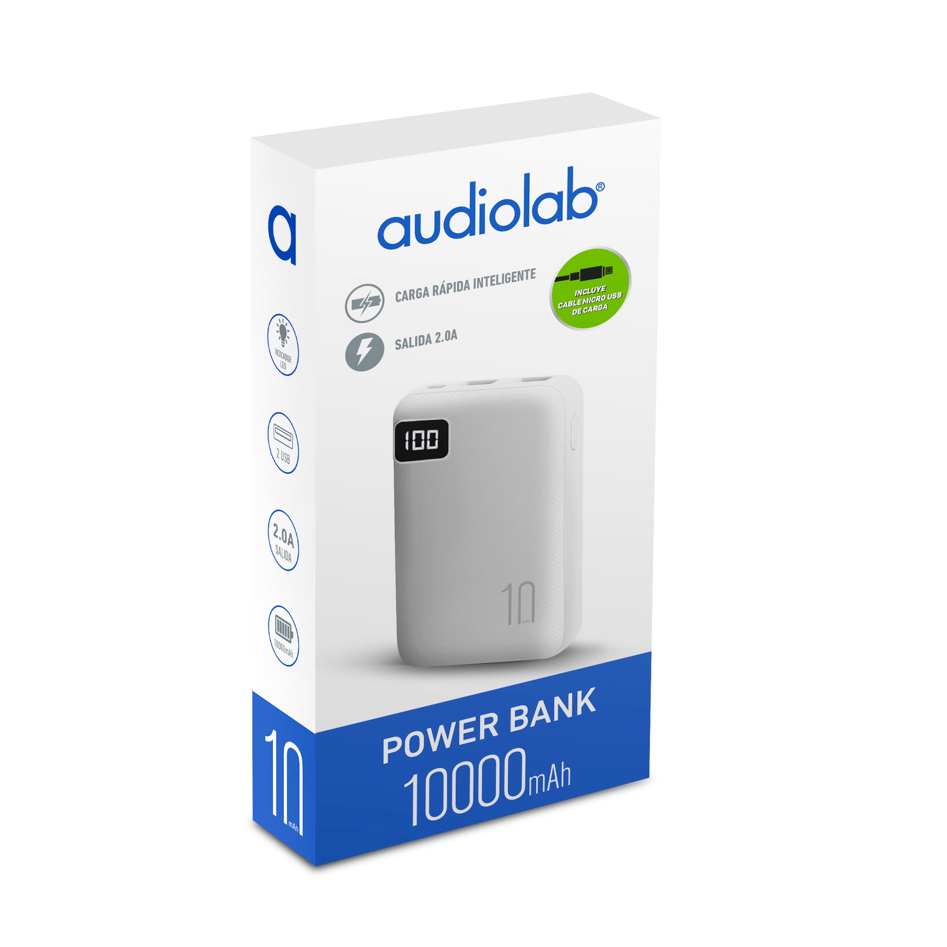 Bateria Portatil Powerbank 10000 Mah Audiolab Blanco