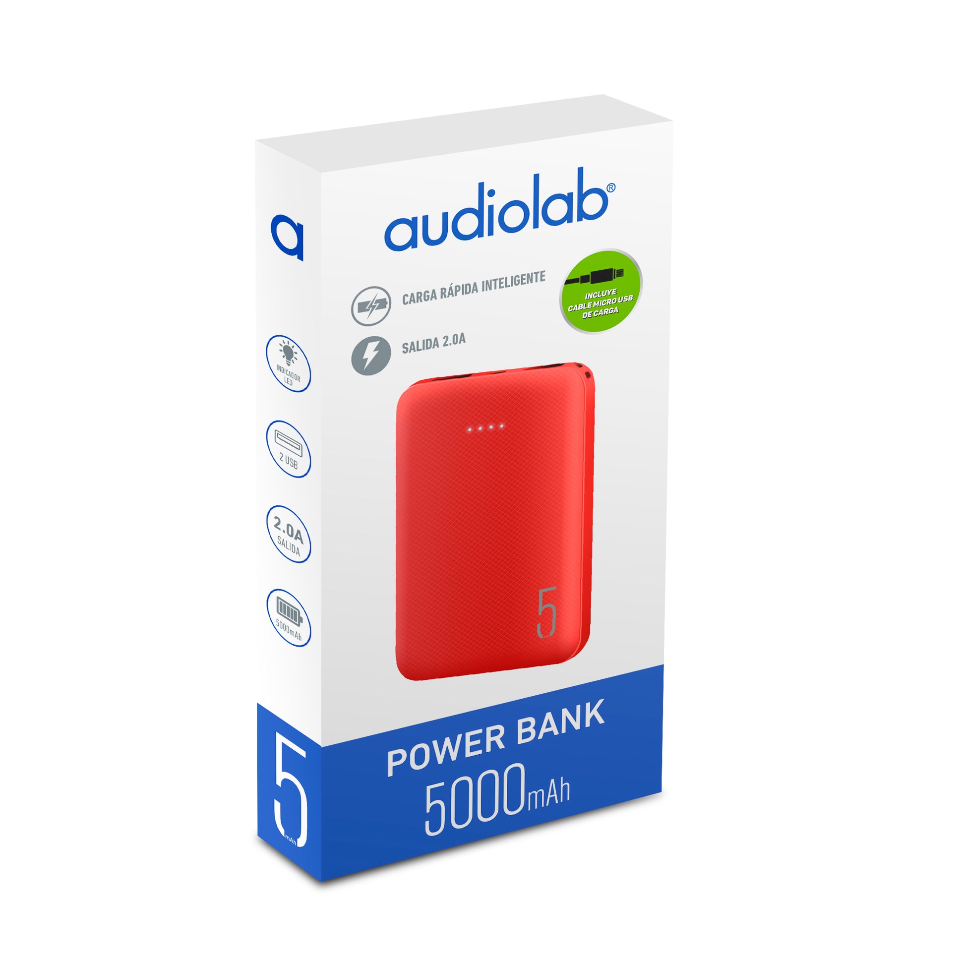 Bateria Portatil Powerbank 5000 Mah Audiolab Rojo