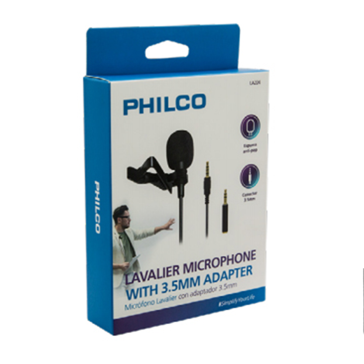 Microfono Externo Solapa Lavalier 3.5mm + Adaptador Philco Negro