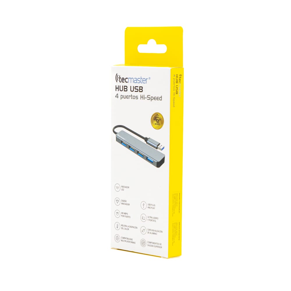 Adaptador Tecmaster Hub Usb + 4 Puertos Usb Gris – imagen 4