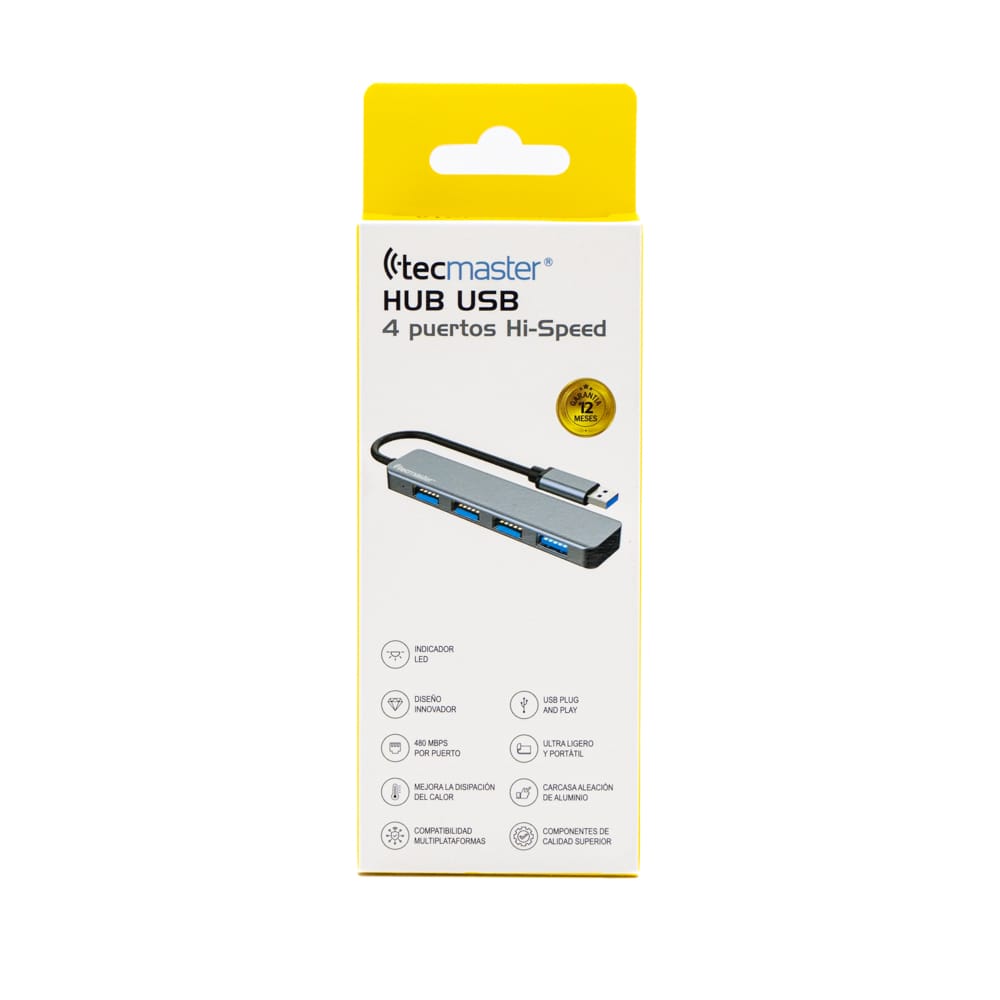 Adaptador Tecmaster Hub Usb + 4 Puertos Usb Gris – imagen 3