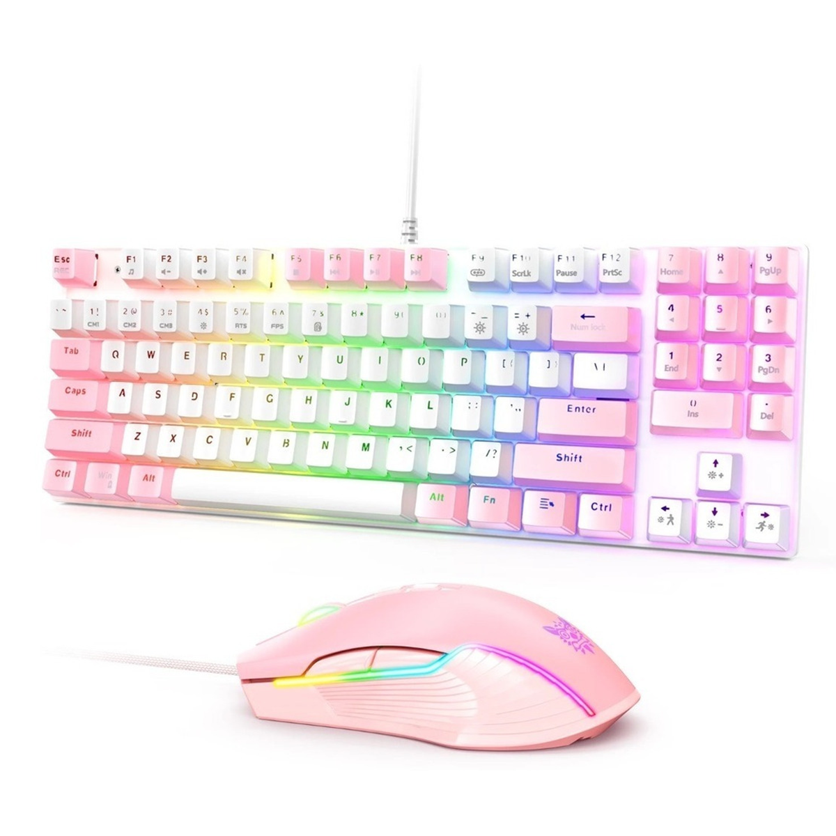 Kit Gamer Onikuma Teclado Mecanico G26 + Mouse Cw905 Rosa Blanco