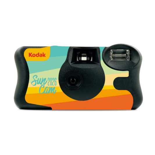 Cámara Kodak Suncam negro con amarillo vista frontal