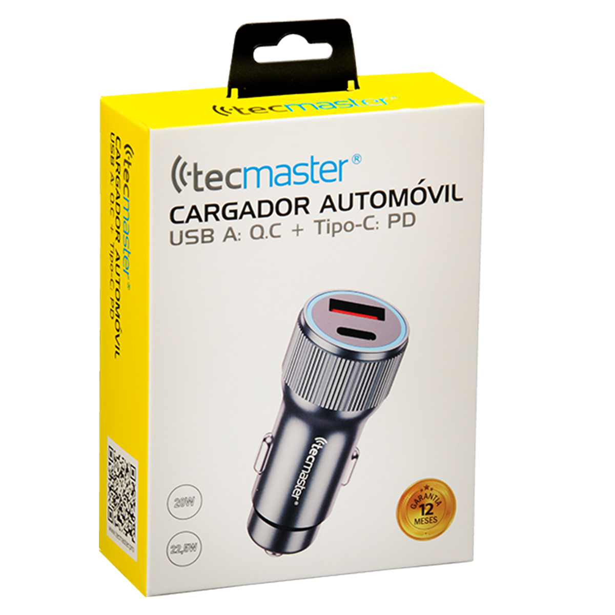 Cargador de Auto Tecmaster Qc 3.0 + Tipo C Carga Rapida Negro