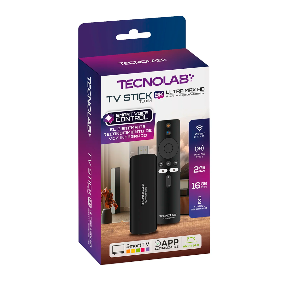 Tv Stick 8K Android 16 Gb Wifi Tecnolab TL864 Smart Voice Negro