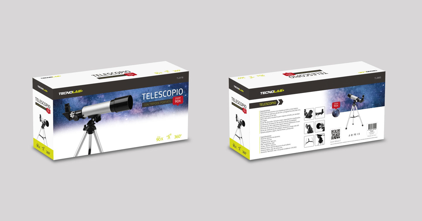 Telescopio Con Tripode Portatil Tecnolab Tl070 360x50mm 90x Negro – imagen 2