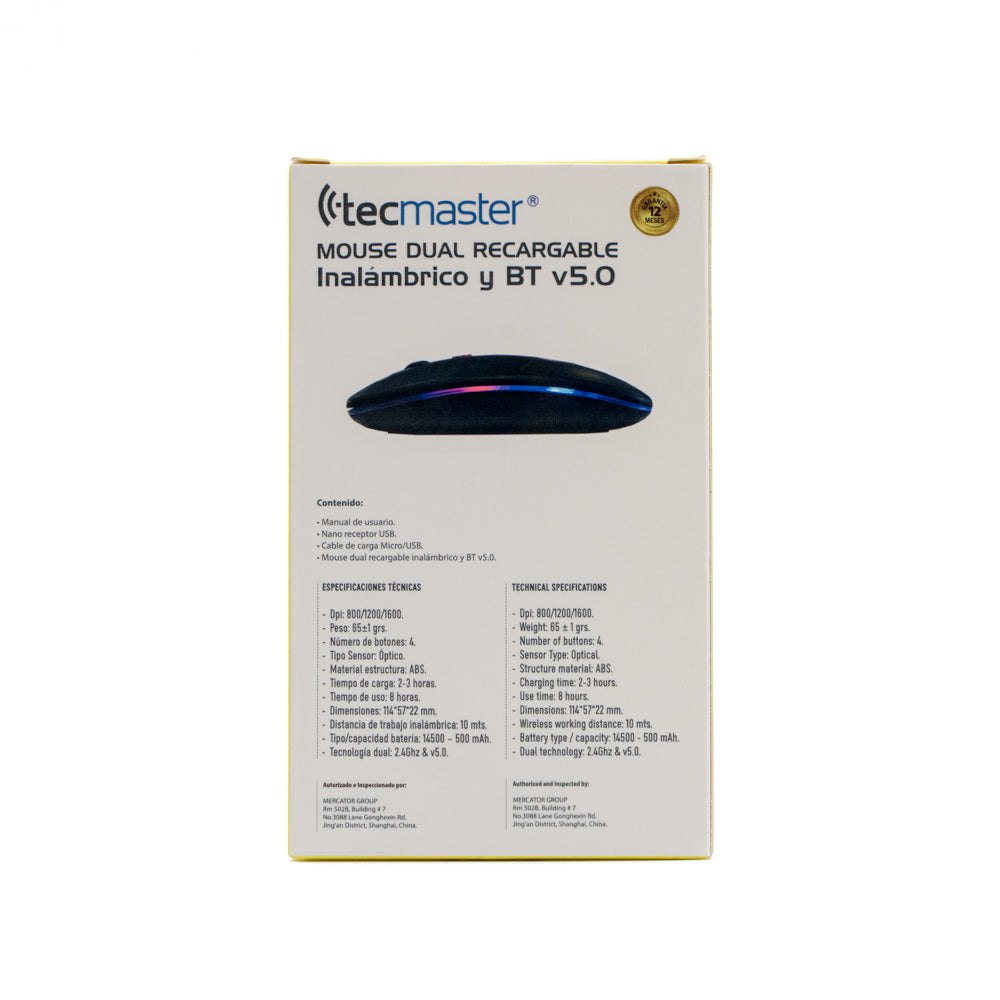 Mouse Dual Recargable Inalámbrico Bluetooth Tecmaster Negro – imagen 5