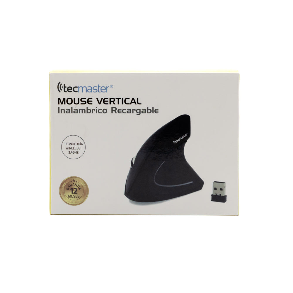 Mouse Vertical Inalámbrico Recargable Tecmaster Tm-100517 1600 Dpi Negro – imagen 2