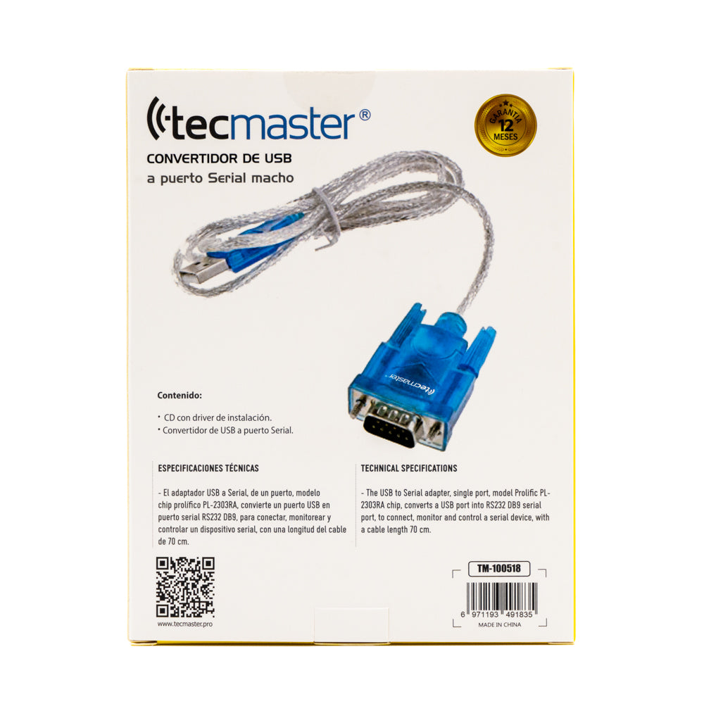 Cable Conversor Usb a Puerto Serial Tecmaster Azul – imagen 4