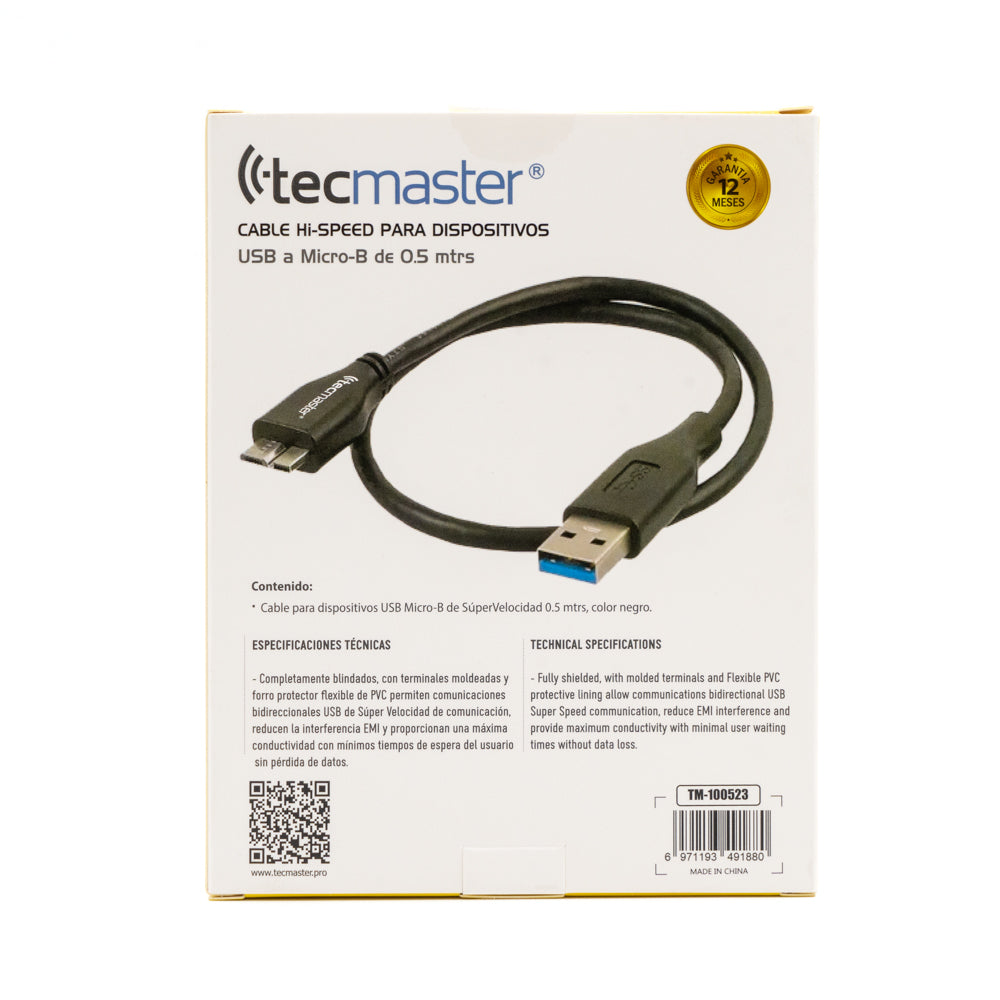 Cable Usb 3.0 A Micro B Disco Duro Externo Tecmaster Negro – imagen 4