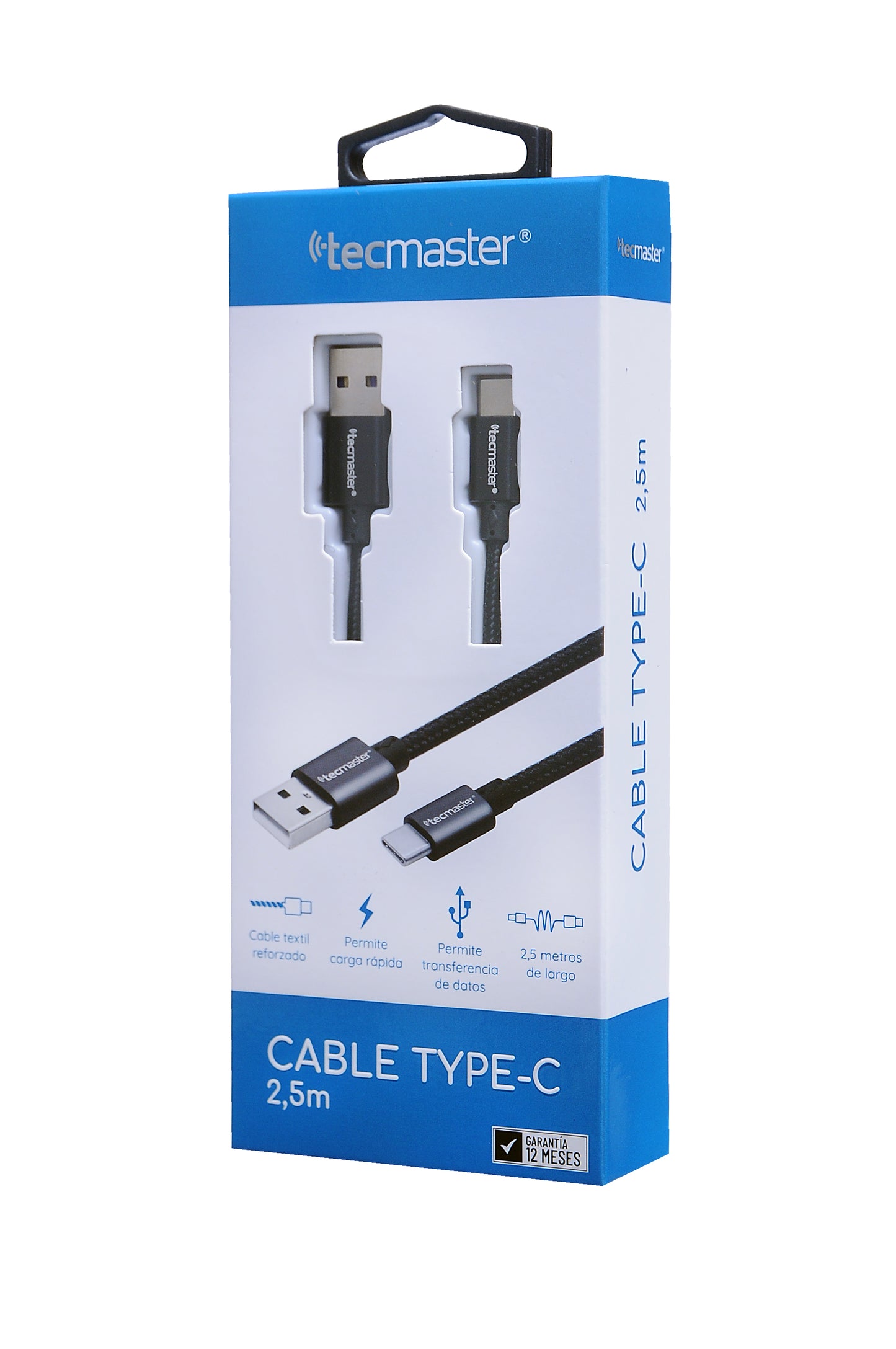 Cable Tipo C Reforzado 2.5 Metros Tecmaster Negro – imagen 2