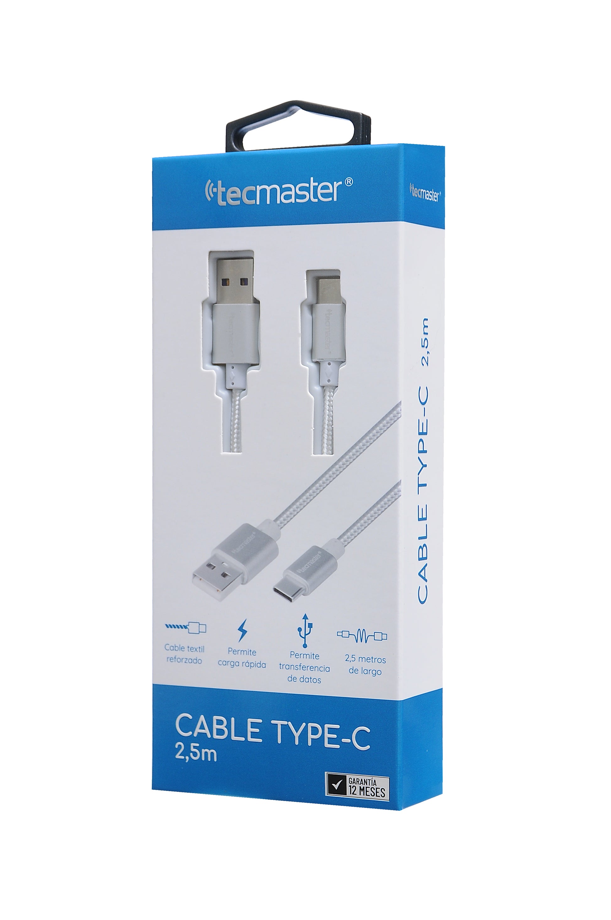 Cable Tipo C Reforzado 2.5 Metros Tecmaster Blanco – imagen 3
