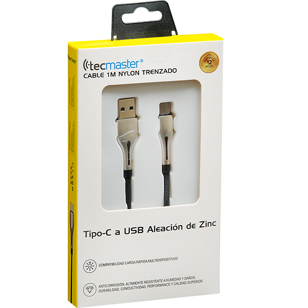 Cable Tipo C Nylon Reforzado 3.1a Tecmaster Negro – imagen 2