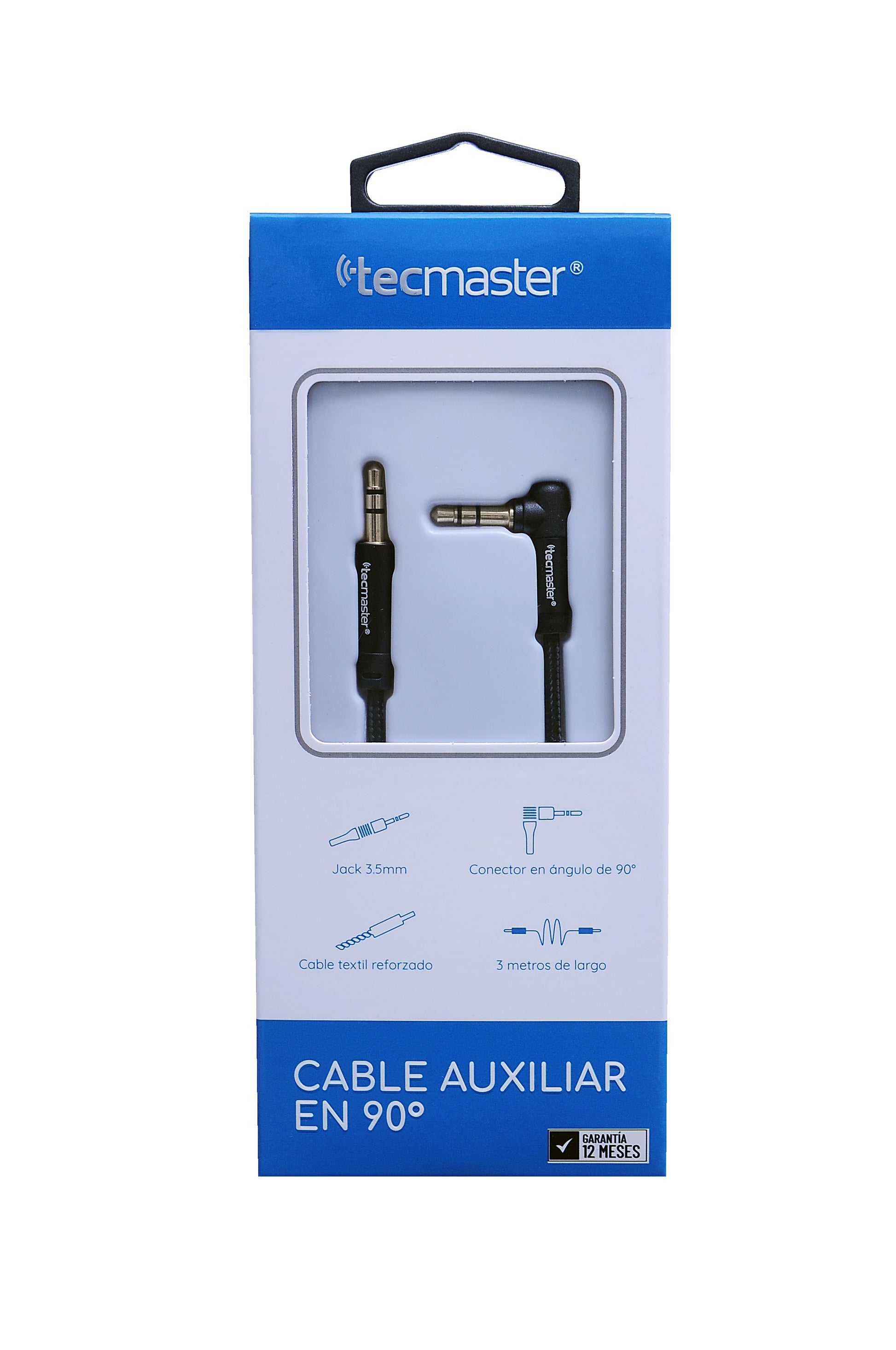 Cable Auxiliar Tecmaster 90 Grados 3 Metros Negro – imagen 2