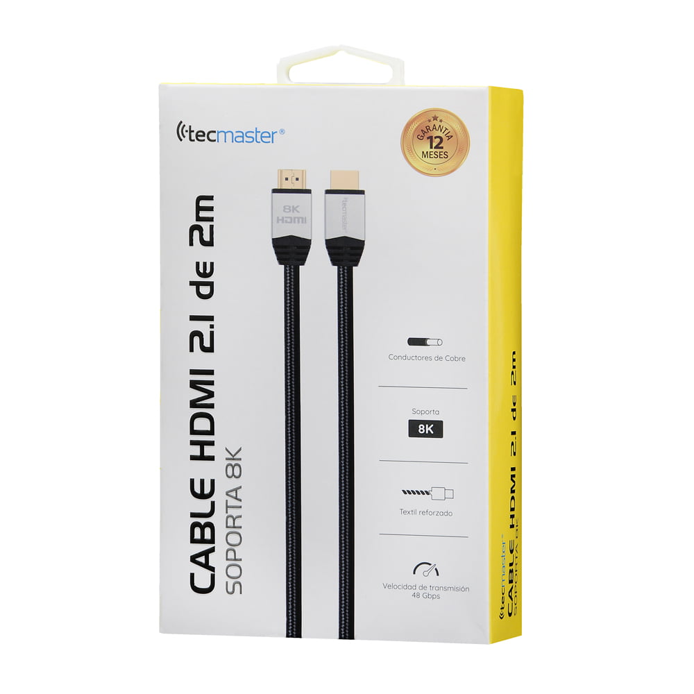 Cable Hdmi Tecmaster Uhd 8k 3d V2.1 2 Metros Negro – imagen 2