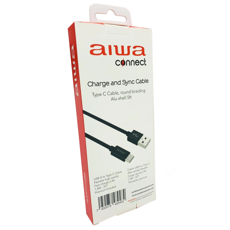 Cable Usb Tipo C 1,5 Metros Trenzado Aiwa Negro – imagen 3