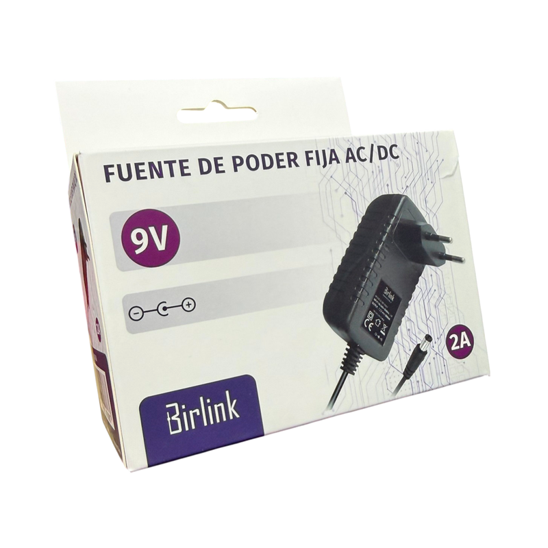 Fuente de poder Birlink 9V 2A vista general