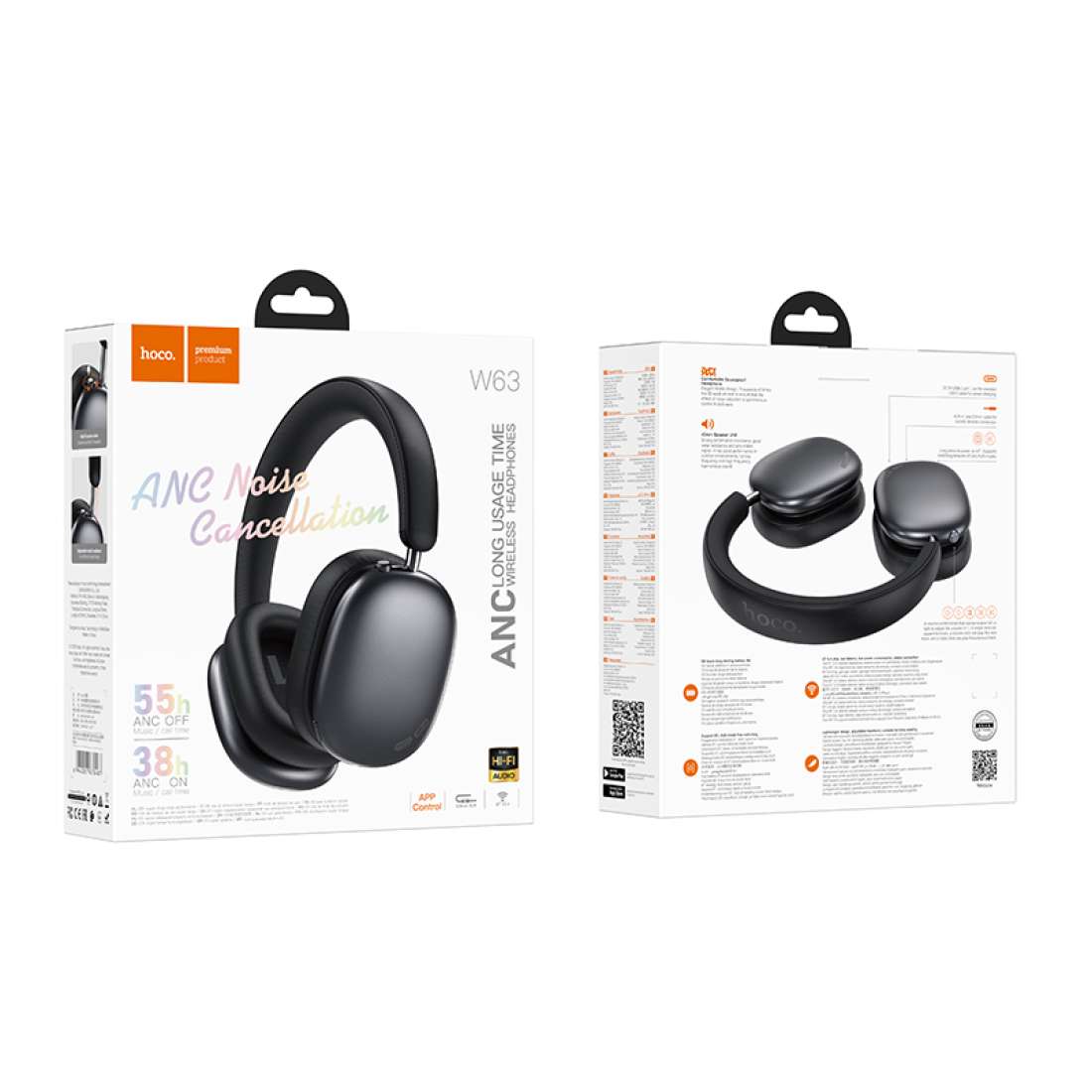 Audífonos Bluetooth Headset Hoco W63 Anc Cancelacion Ruido Negro – imagen 2