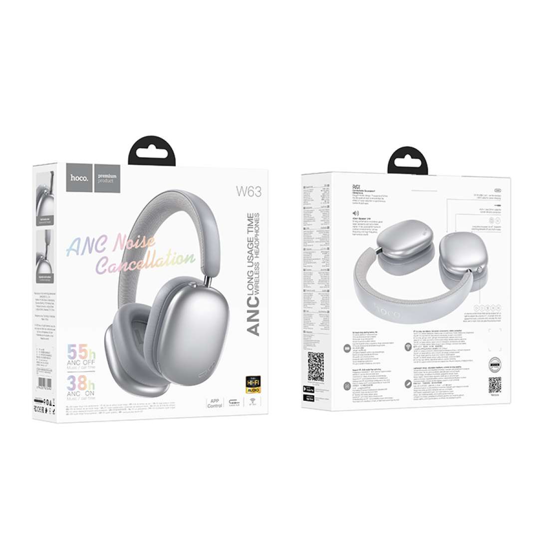 Audífonos Bluetooth Headset Hoco W63 Anc Cancelacion Ruido Gris – imagen 2