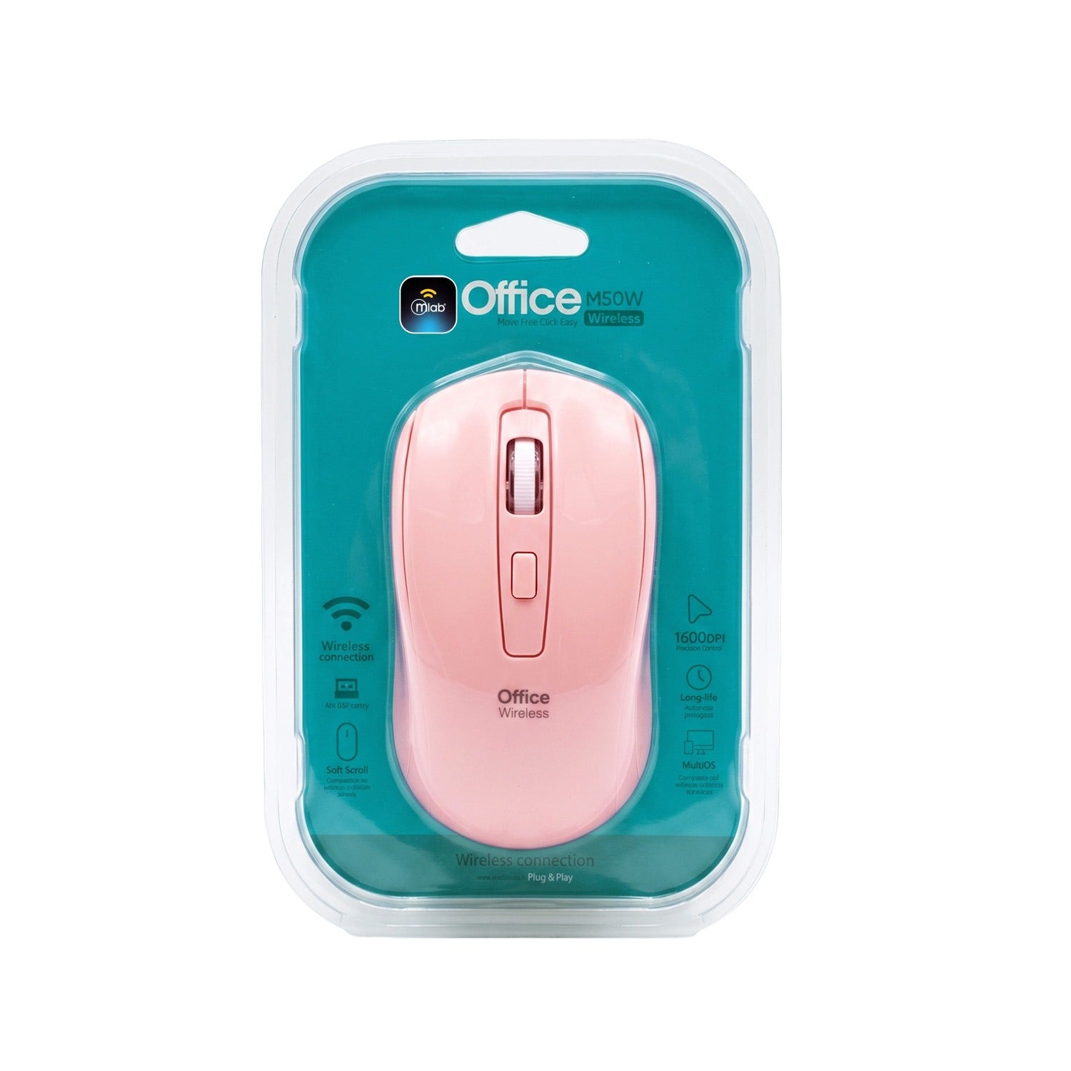 Mouse Inalambrico 2,4Ghz 1600 Dpi Office M50w Mod 9732 Rosa – imagen 2