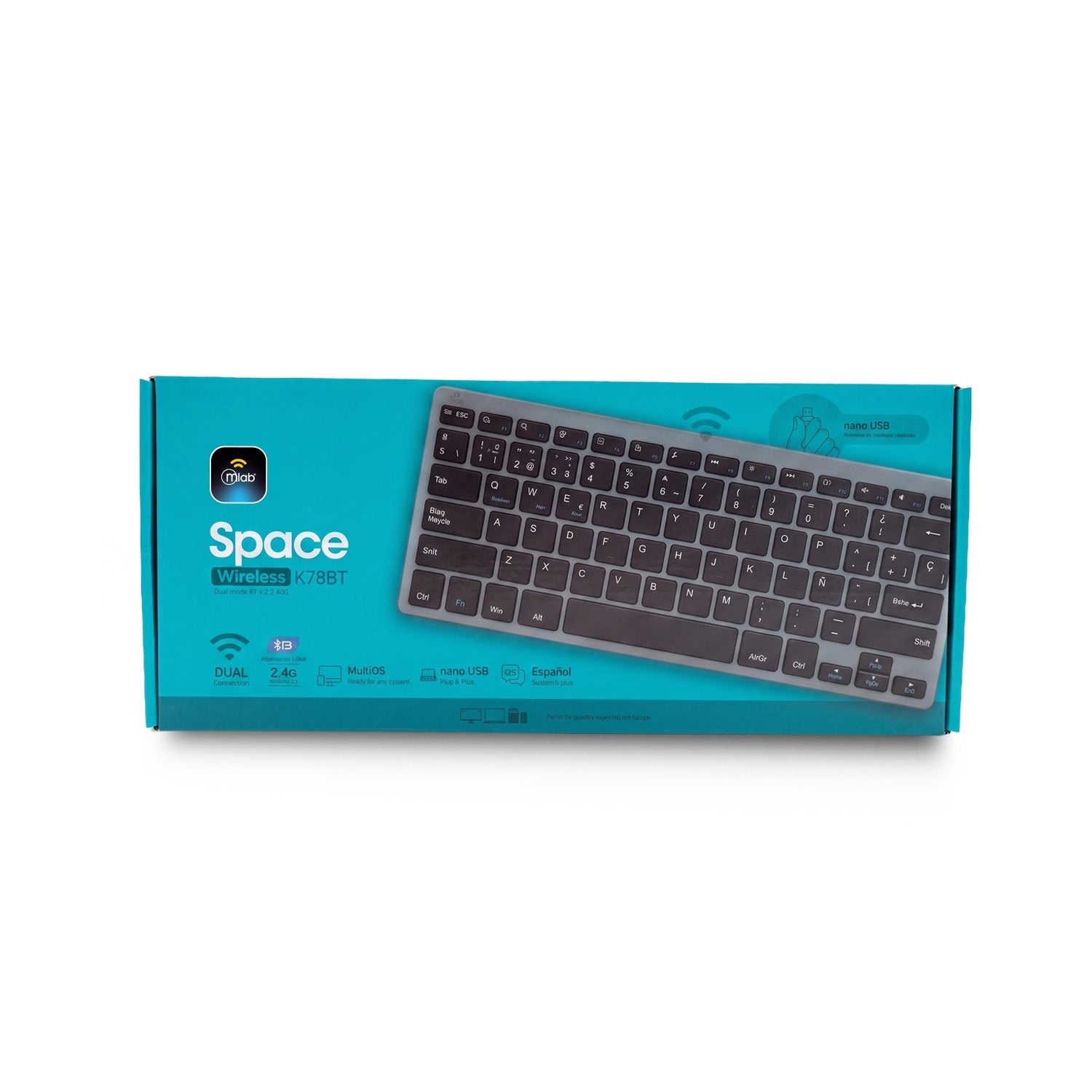 Teclado Mini Dual Bluetooth + 2.4ghz Space Mlab K78bt Mod 9738 Negro – imagen 2