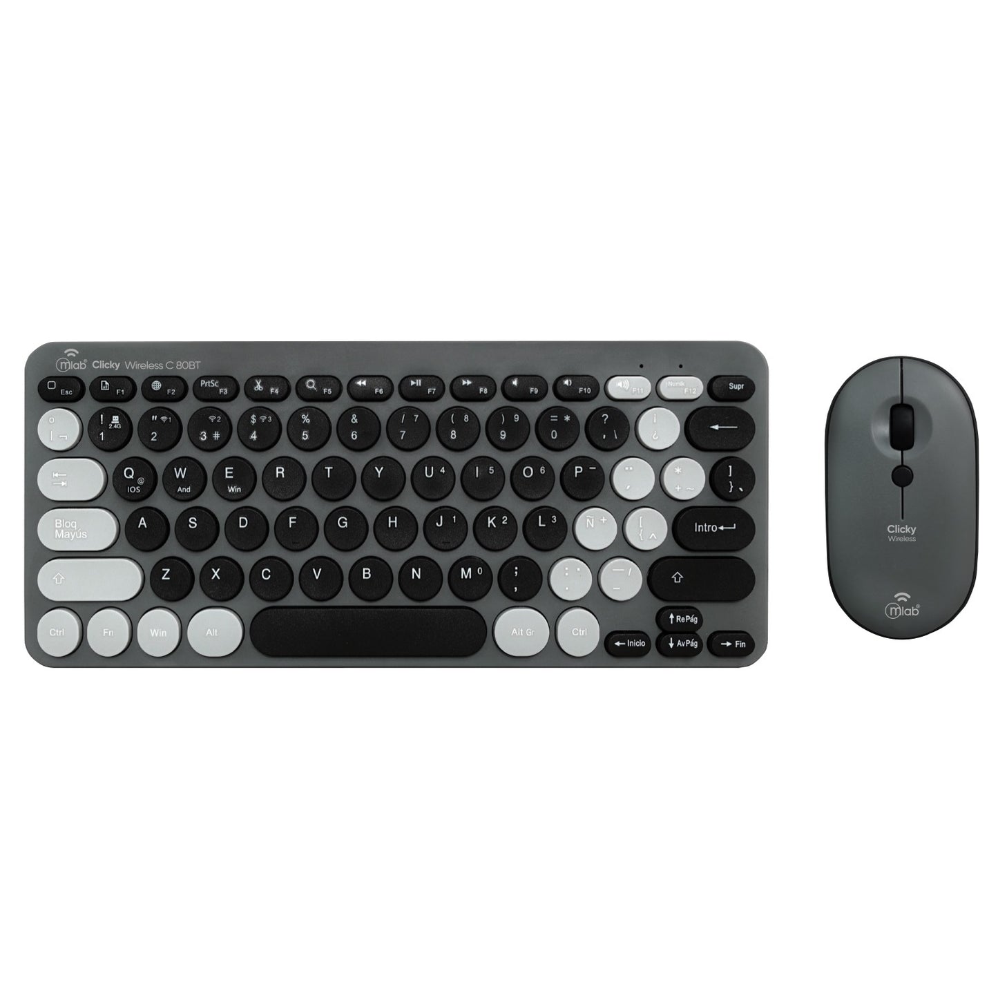 Kit Teclado + Mouse Mini Dual Bluetooth + 2.4ghz Clicky C80bt Mlab Mod 9740 Negro
