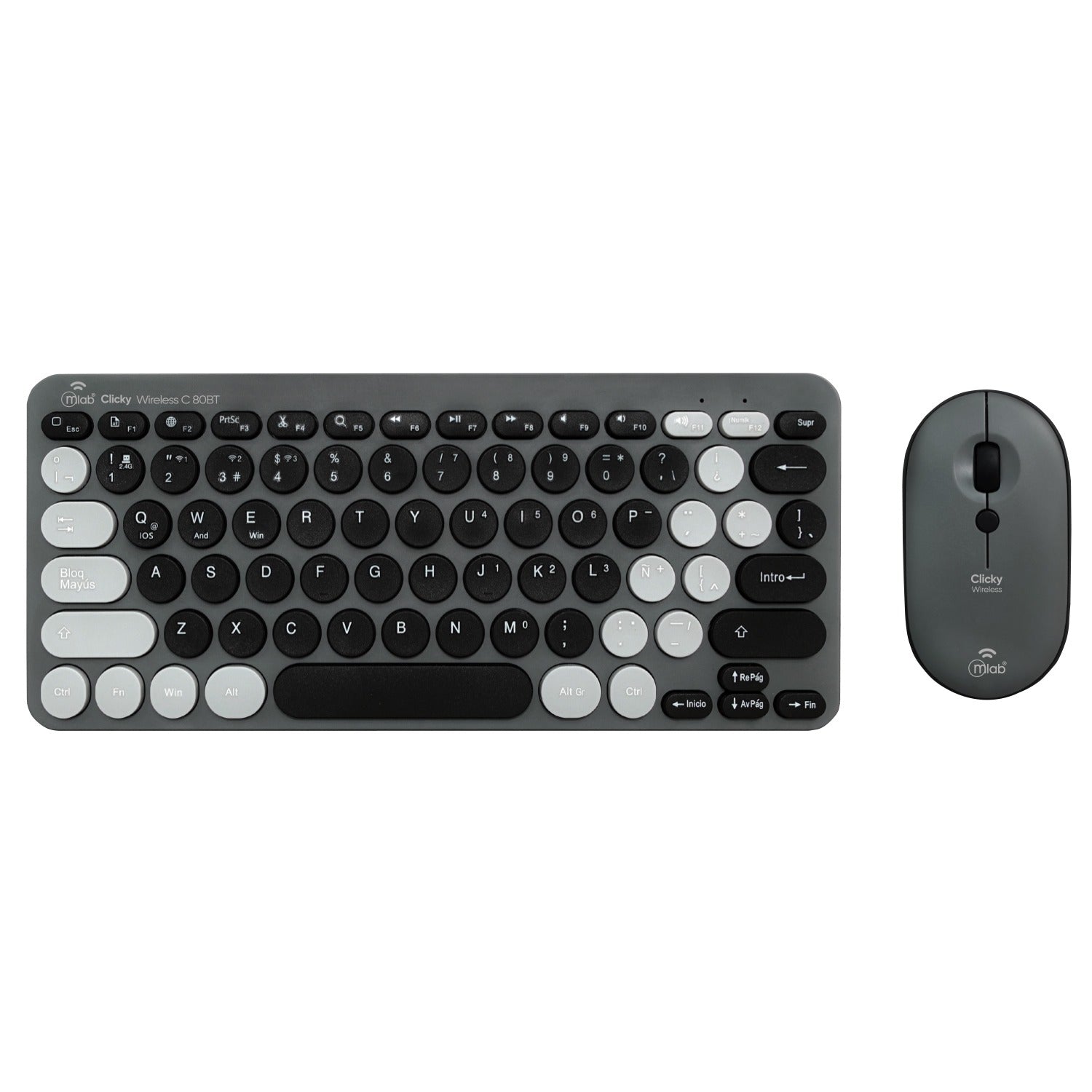 Kit Teclado + Mouse Mini Dual Bluetooth + 2.4ghz Clicky C80bt Mlab Mod 9740 Negro