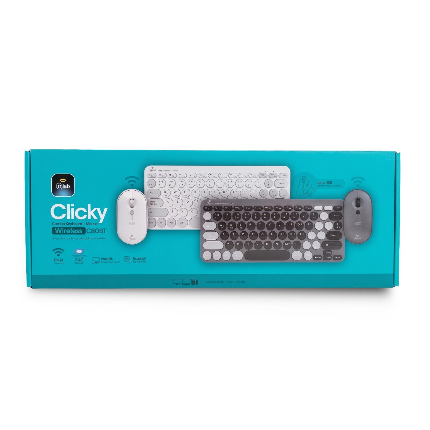 Kit Teclado + Mouse Mini Dual Bluetooth + 2.4ghz Clicky C80bt Mlab Mod 9741 Blanco – imagen 2