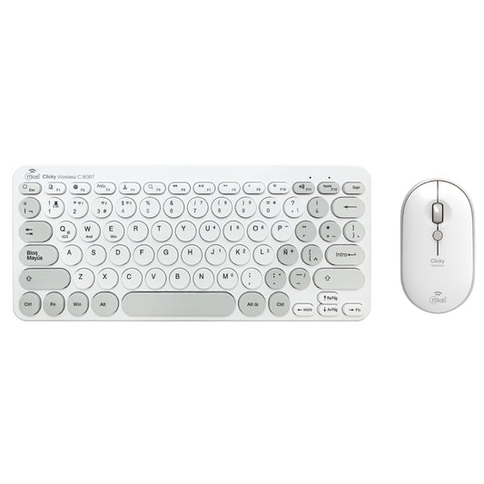 Kit Teclado + Mouse Mini Dual Bluetooth + 2.4ghz Clicky C80bt Mlab Mod 9741 Blanco